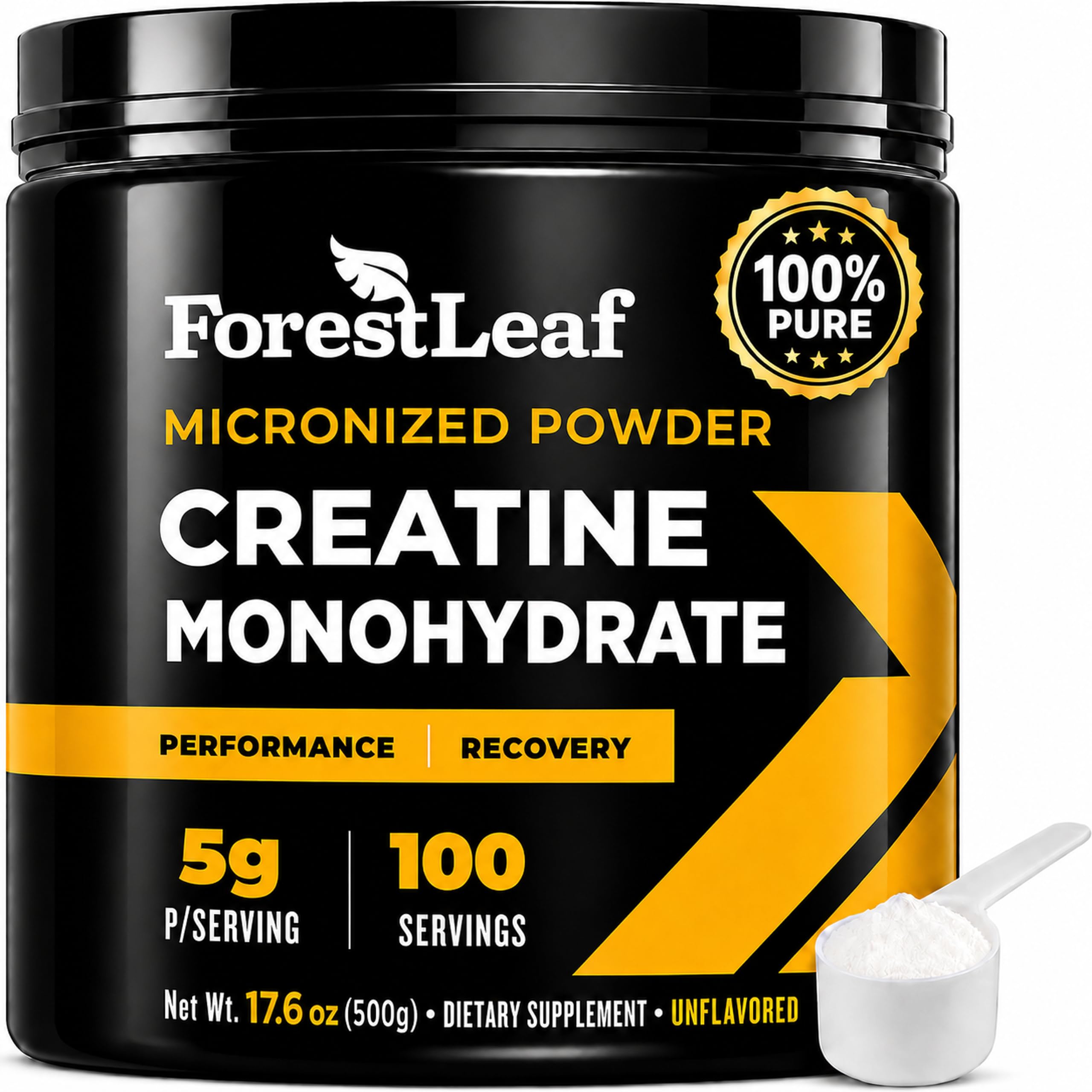 ForestLeaf Micronized Creatine Monohydrate Powder - Maximize Muscle Growth & Strength - Unflavored Creatine for Women and Men - 5G Per Serving - 100 Servings