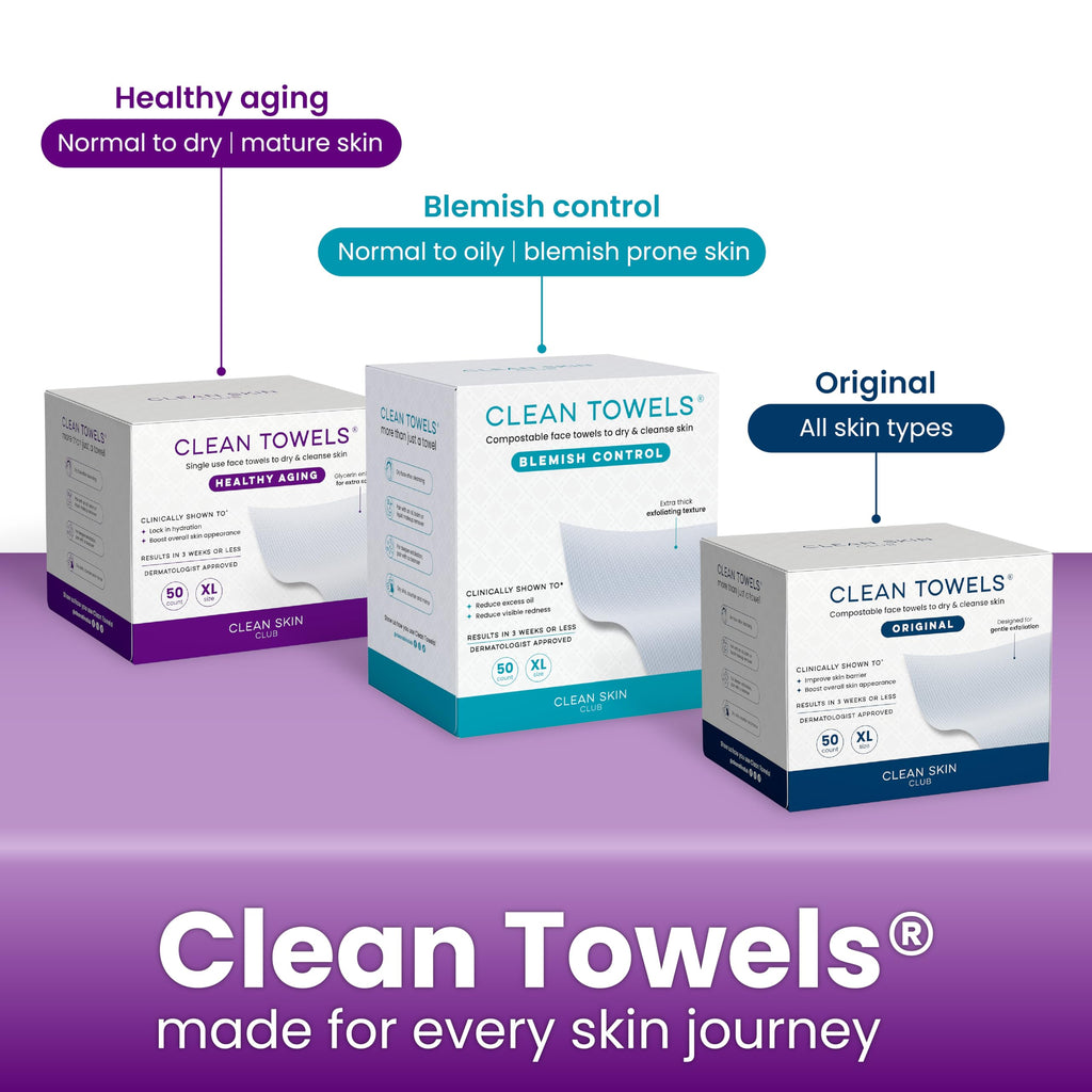 Reduces Fine Lines and Wrinkles in 6 weeks or Less, CLEAN SKIN CLUB Healthy Aging Clean Towels® XL, Disposable Face Towels, XL - 1 Pack (50 count)