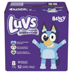 Luvs Size 8 Baby Diapers, Platinum Protection Bluey Diapers for Day & Night,Size 8 (46+ lb), 52 Count