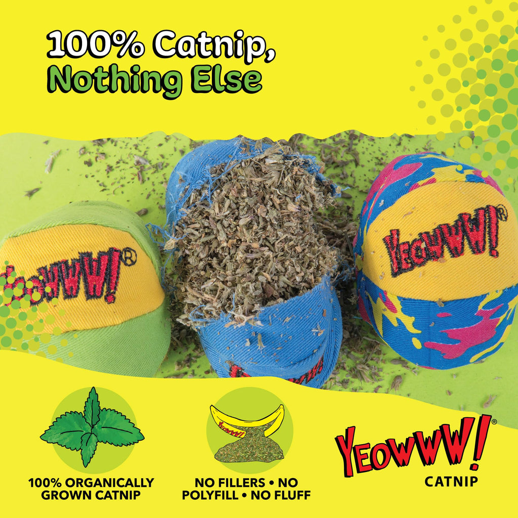 Yeowww! Catnip My Cats Balls Toys for Cats - 3-Pack - Durable Cotton Twill - Made in the USA - Stuffed with Organically Grown Catnip
