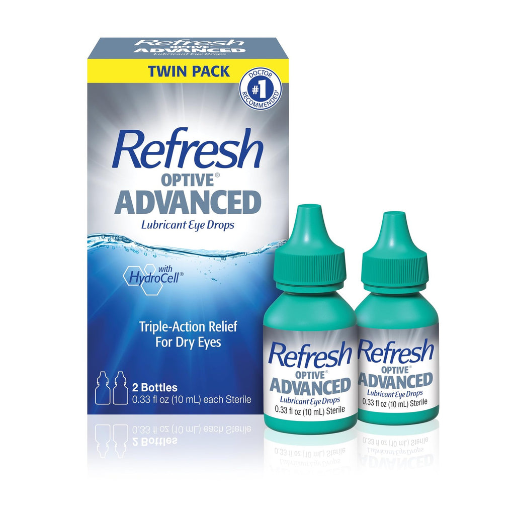 REFRESH OPTIVE Advanced Lubricant Eye Drops Artificial Tears, 2x0.33 Fl oz (20 mL), 2 Count