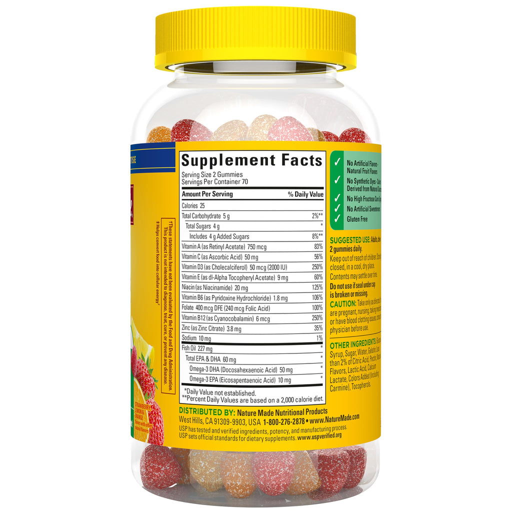Nature Made Multivitamin + Omega-3, Multivitamin Gummies for Adults, 140 Ct | Adult Gummy Vitamins & Minerals, Multivitamin Gummies for Women and Men, Daily Nutritional Support, 70 Day Supply