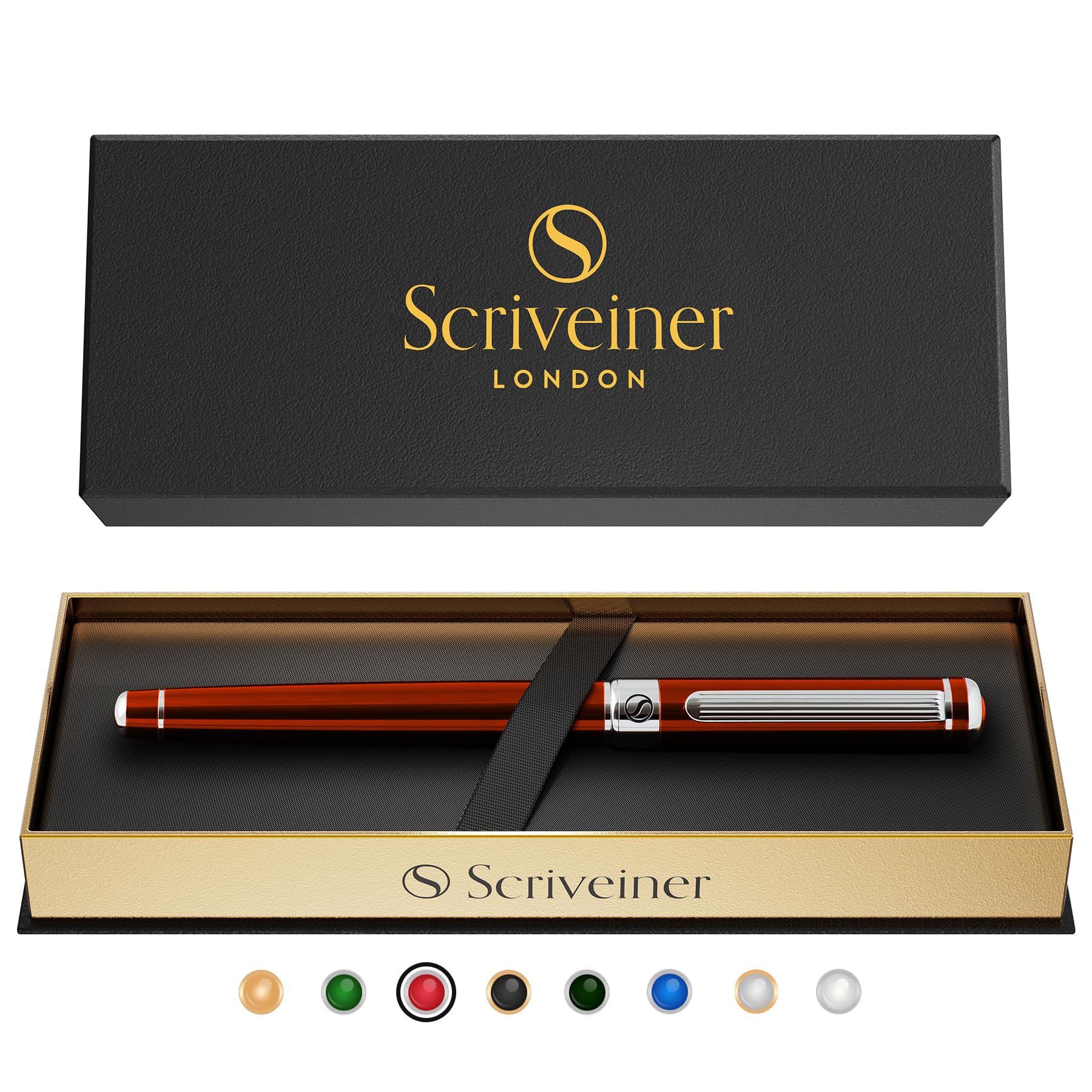 Buy now Scriveiner Black Lacquer Rollerball Pen - Stunning Luxury Pen, Real Gold Plating, Schmidt Ink Refill, Best Roller Ball Gift Set for Men & Women, Professional, Executive Office, Nice Pens 14. Crimson Red with Chrome at indiglob india