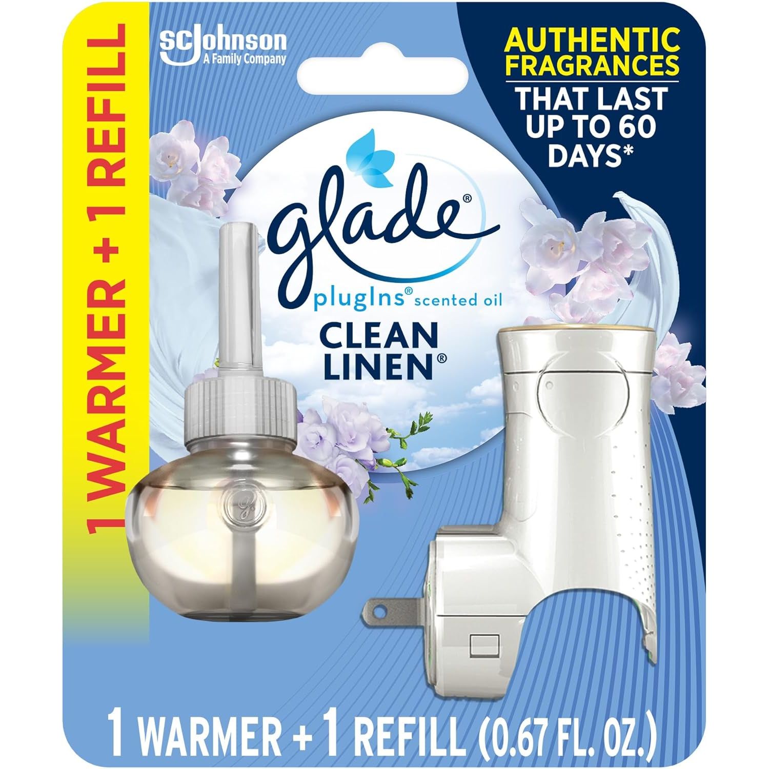 Buy now Glade PlugIns Refills Air Freshener Starter Kit, Hawaiian Breeze, Scented and Essential Oils for Home and Bathroom, 0.67 Fl Oz, 1 Warmer + 1 Refill Clean Linen at indiglob india