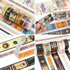 Gold Foil Tarot Washi Tape Set, 23 Rolls Vintage Decorative Washi Tape with 14 Gold Foil Designs, Assorted Widths for Journaling, Scrapbooking, Bullet Journal, Planner, Card Making & DIY Crafts