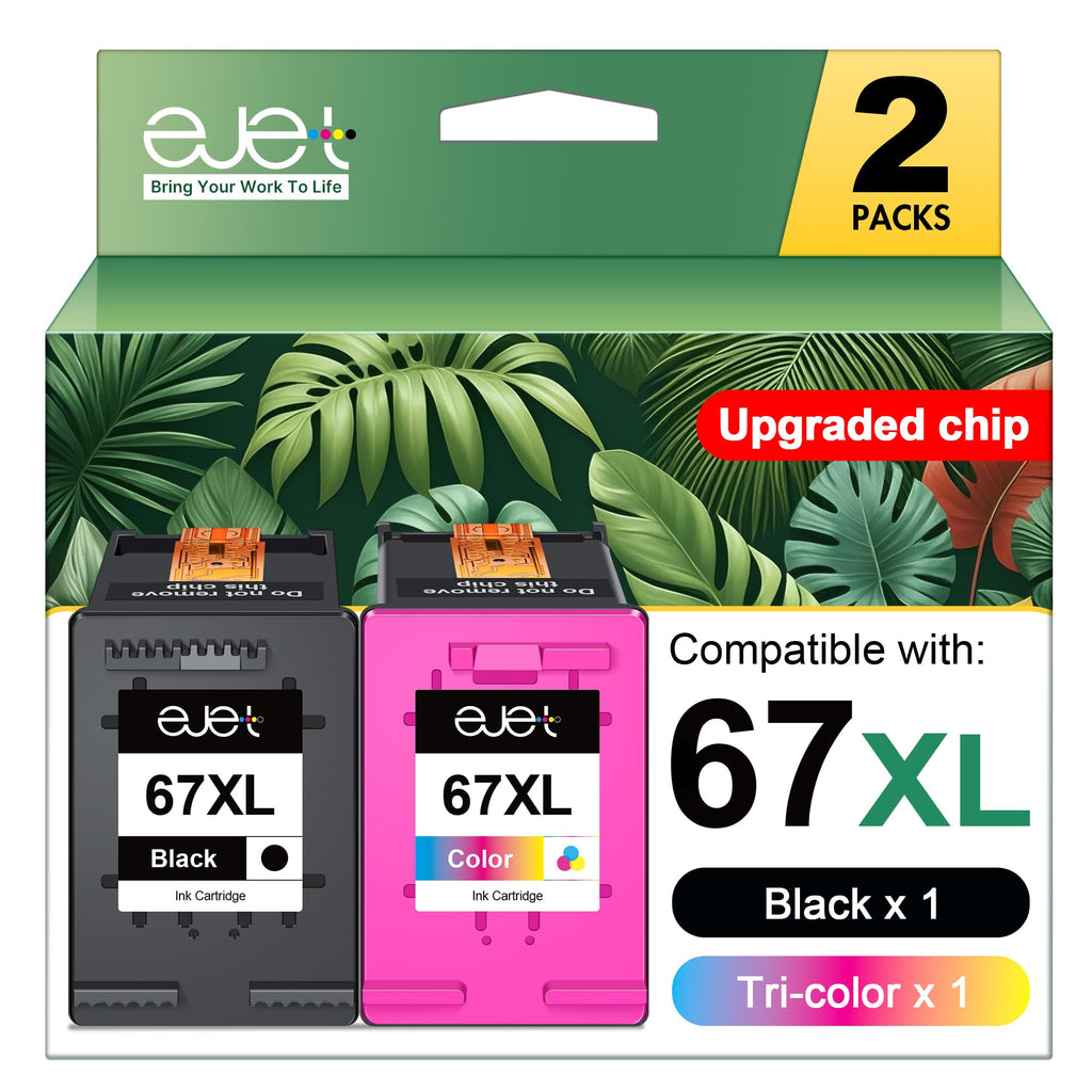 67XL Replacement for HP Ink 67 67XL Ink Cartridges Black/Color Combo Pack