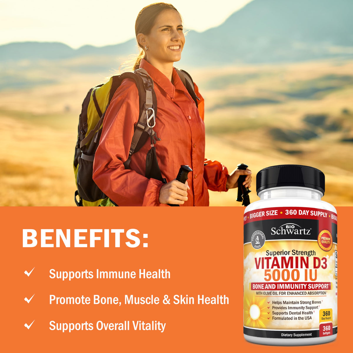 Vitamin D3 5000 IU (125 mcg) Supplement, 360 Softgels