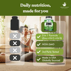 American Standard Supplements Zinc 100mg, Vitamin C 1000mg, and Vitamin D3 5000 IU (125mcg) Per Serving - Gluten Free, Non-GMO, 120 Capsules, 60 Servings