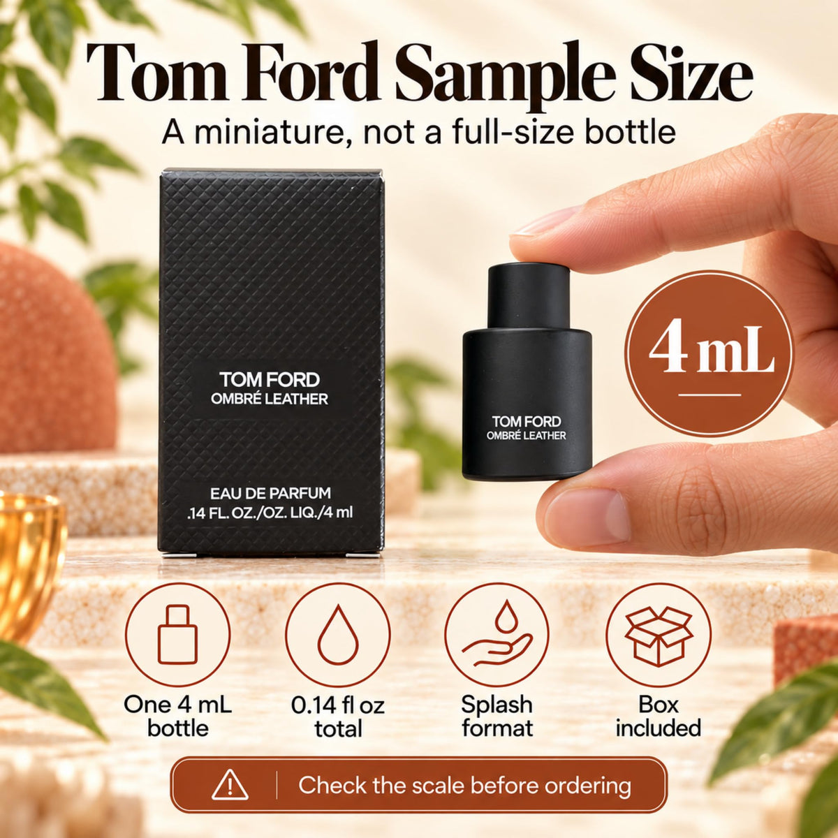 Tom Ford Ombre Leather Eau de Parfum Mini 0.14 fluid ounce 4ml splash bottle boxed