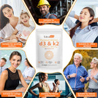 Vitamin D3 K2 Supplement Softgel, Vitamin D3 K2 Softgel with 10000 IU Supports Immune, Heart, Teeth & Bone Health, Free of GMO, Gluten, Soy, 120 Softgels
