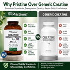 PRISTINE'S NSF Certified Creatine Monohydrate 3g Capsules, 75 Servings | Vegan, non-GMO and gluten-free. NSF Certified creatine capsules with 75 servings and no powder scoop, mixing, grit or flavor