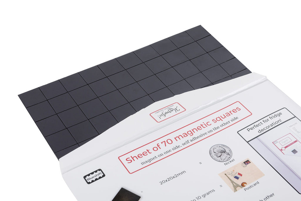 Magnefic Magnetic Squares, 1 Tape Sheet of 70 Magnetic Squares (Each 20x20x2mm), Magnet on one Side, Self Adhesive on the Other Side. Perfect for Fridge Organisation, Art Project, Vision Board