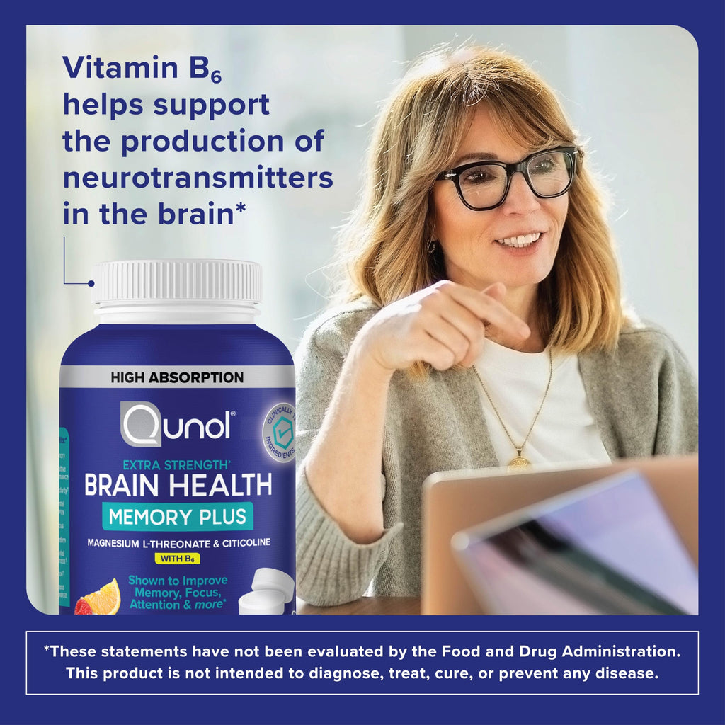 Qunol Brain Health Memory Plus Chewable w/Magtein, Cognizin & VIT B6, 60ct