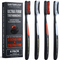 GRITBRUSH Firm Toothbrushes for Adults Hard & Extra Hard Bristles, Dual Stiffness Manual Toothbrush Set, Deep Cleaning, 4 Pack