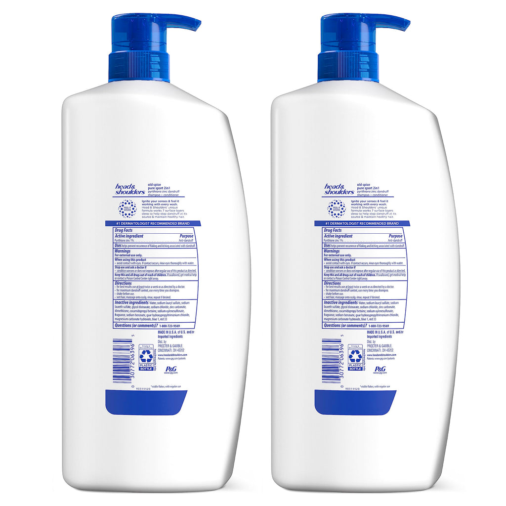 Head & Shoulders Old Spice Pure Sport 2-in-1 Anti-Dandruff Shampoo and Conditioner Twin Pack, 72-Hour Protection, 31.4 fl oz Each