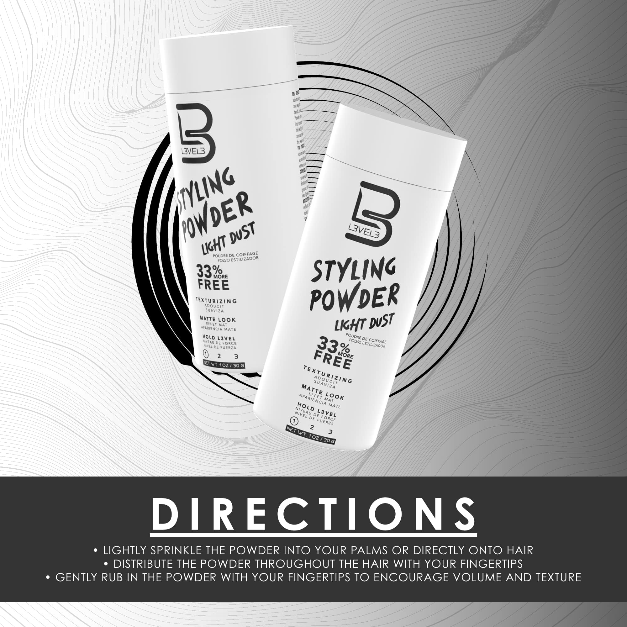 L3 Level 3 Light Hold Styling Powder, Matte Finish for Men, 30 g | Hair texture powder, hair powder for men, adds volume, lightweight non-greasy feel, buildable light hold