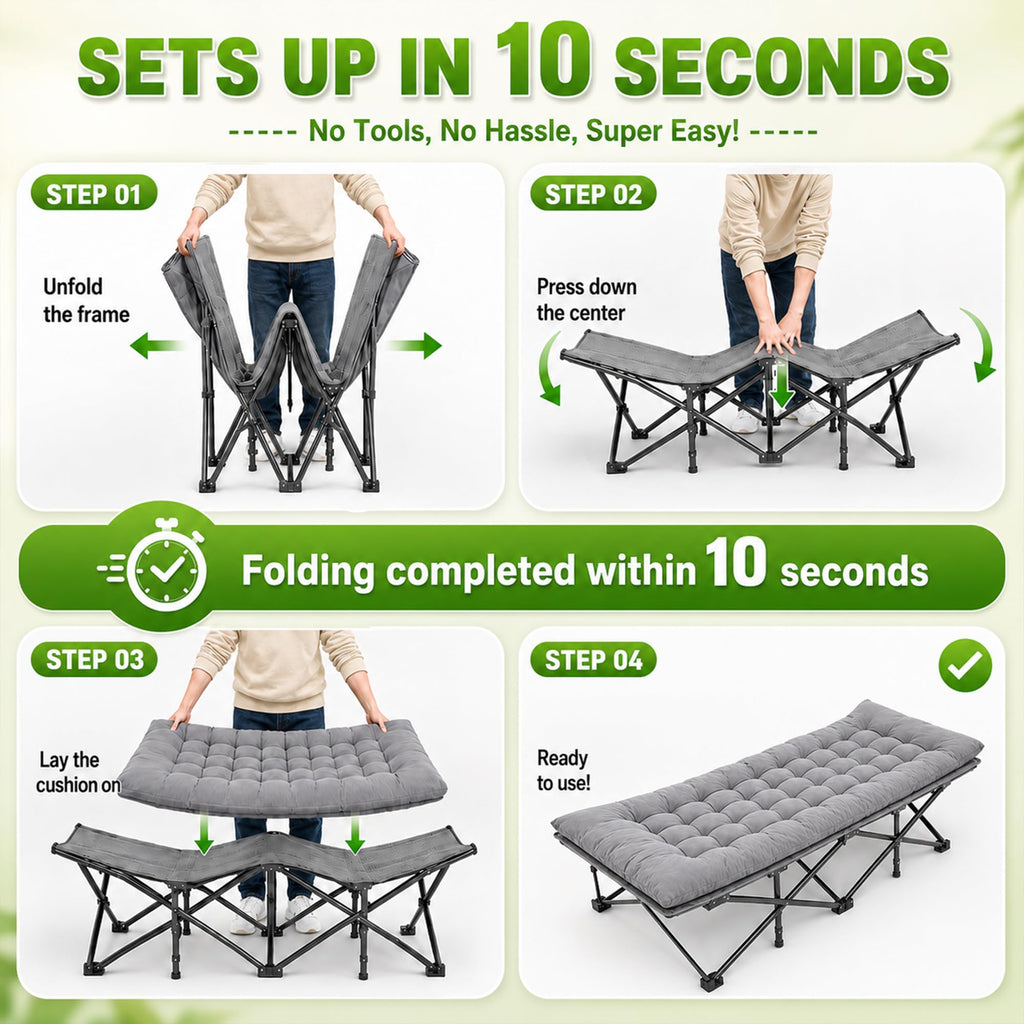 Aoran Camping Cot for Adults 28" Extra Wide,Portable Cot Bed with Mattress,Heavy Duty Camp Sleeping Bed for Camping,Travel,Home and Office Nap,Max Load 450 LBS