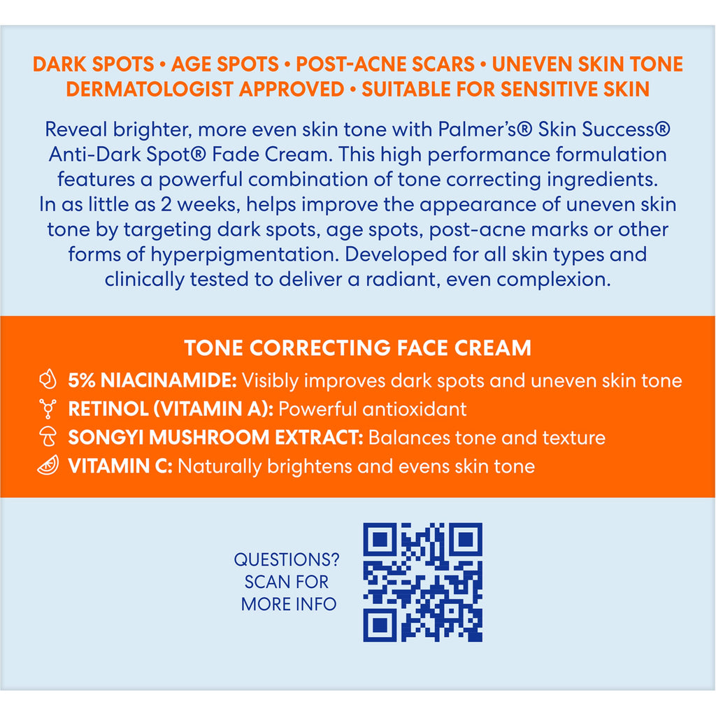 Palmer's Anti Dark Spot Face Cream with Vitamin E & Niacinamide (2.7 Oz) | Fade Cream Helps Reduce Dark Spots and Age Spots, Evens Skin Tone & Balances Complexion, Suitable for All Skin Types