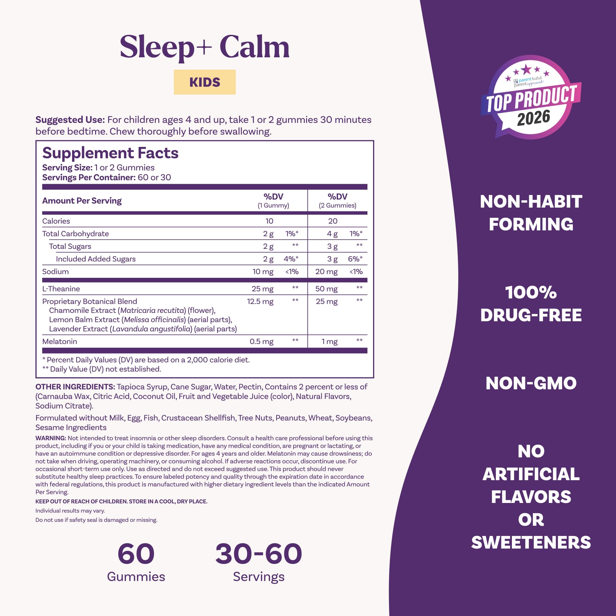 Natrol Kids Melatonin 1 mg Sleep Gummies, Sleep+ Calm, Strawberry, 60 Count