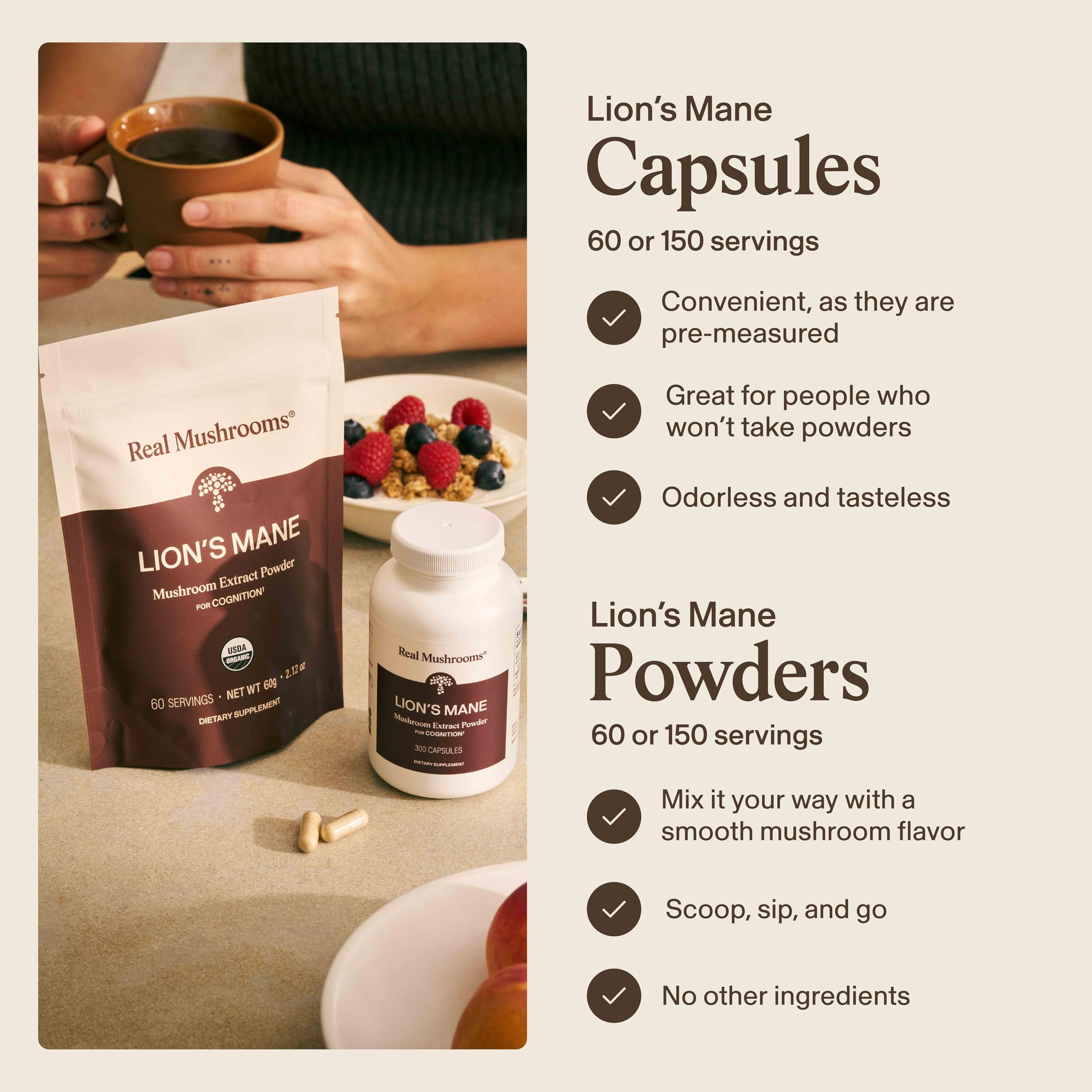 Buy now Real Mushrooms Lions Mane Mushroom Supplement - Organic Lions Mane Extract Powder for Overall Wellness with Adaptogens â€“ Functional Vegan, Non-GMO Blend with 60 Servings at indiglob india