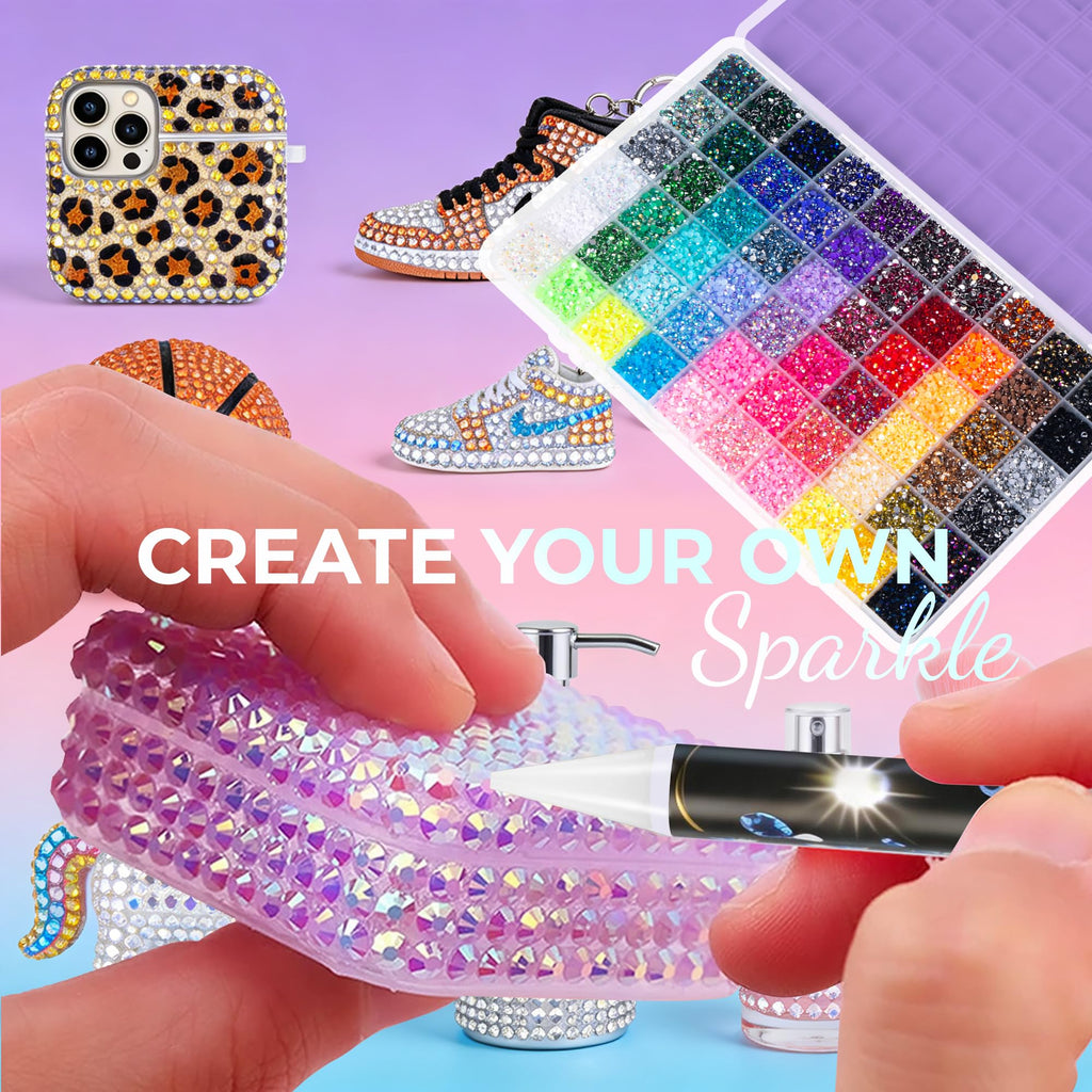 Bedazzling Kit 48000Pcs 60 Colors Resin Jelly Rhinestones, Multicolor 3mm Flatback Gems for Diamond Art, Bedazzler Kit with 4Pcs 10ml B7000 Jewelry Glue & Tools - Christmas Birthday Gifts for Women