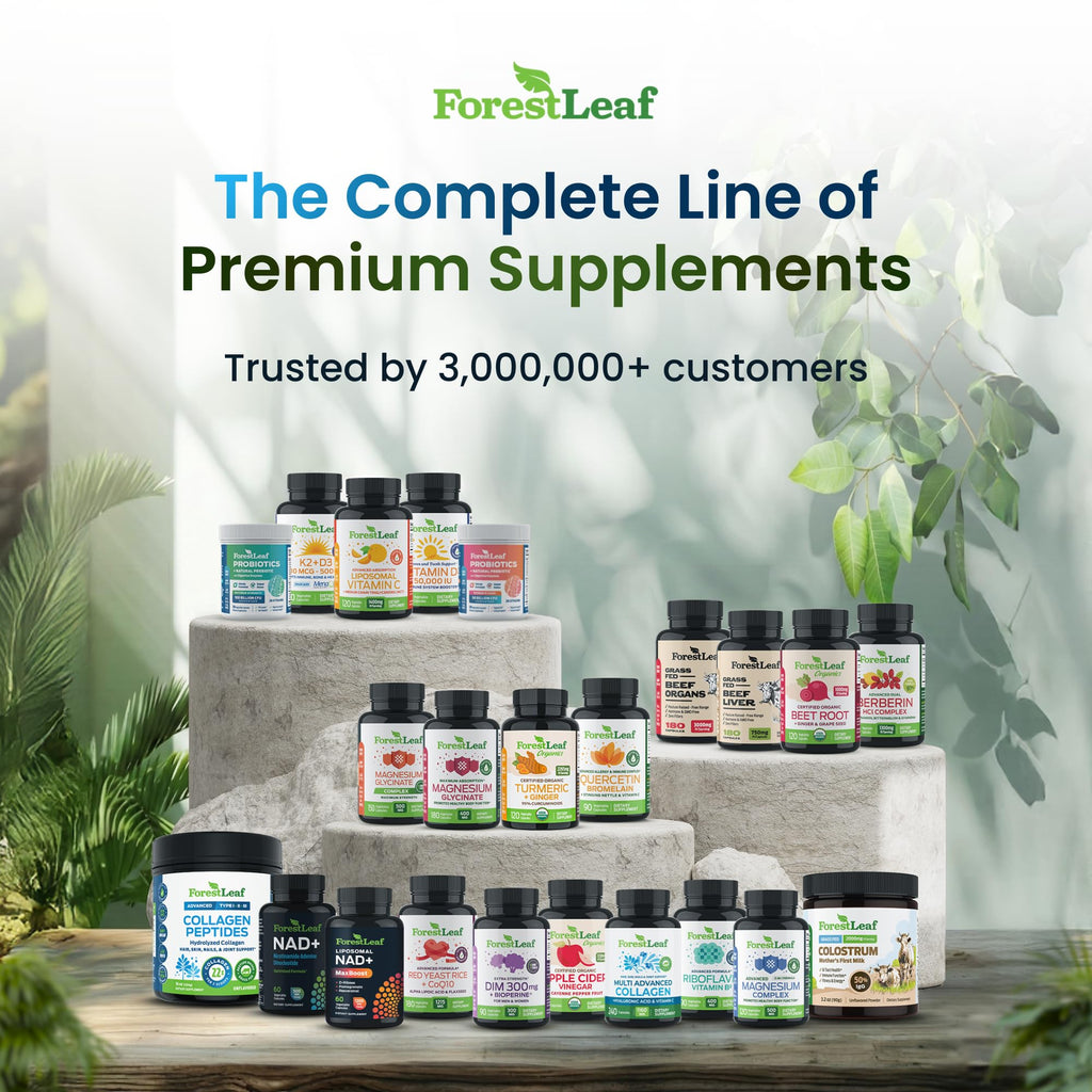 ForestLeaf Hyaluronic Acid Supplements | 100mg High Bioavailable Dietary Hyaluronic Acid Powder Capsules + 50mg VIT C | Supports Skin Hydration, Joint Lubrication, Anti-Aging, Hair & Nails | 120 Caps