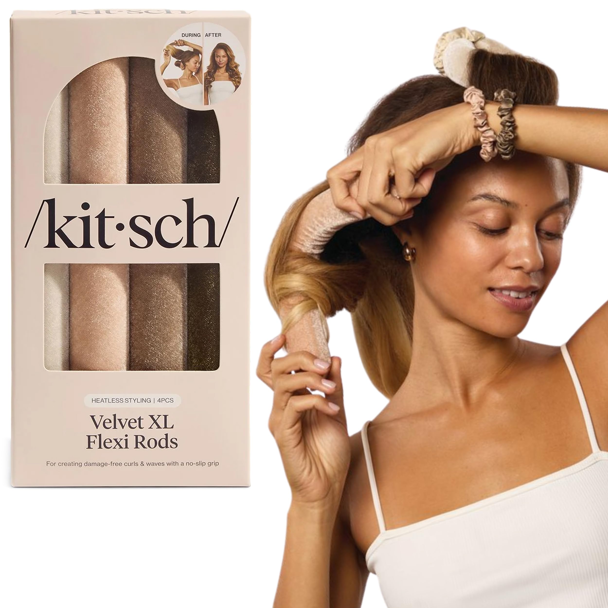 Kitsch Satin Flexi Rods Heatless Curling Rod - 6 pcs, Rosewood | Flexi Rod for Heatless Curl Overnight for Women, Comfortable Hair Curlers to Sleep In for Frizz-Free, No Heat Damage Styling