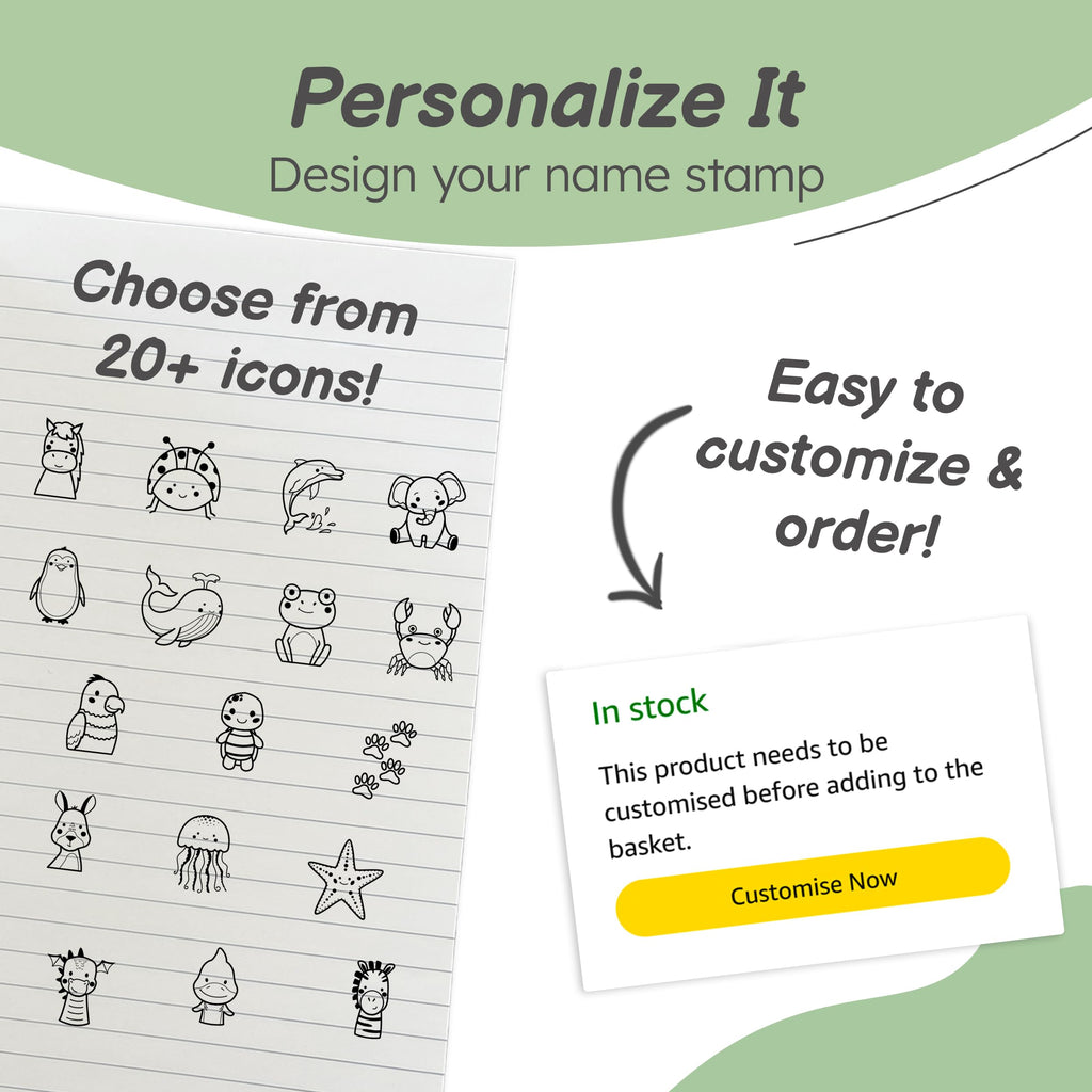 StiKiddo® Personalized Name Stamp for Clothing Kids Waterproof, Custom Name Stamp for Clothes, Paper & School Supplies, Customizable Fabric Stamp with Permanent & Waterproof Ink