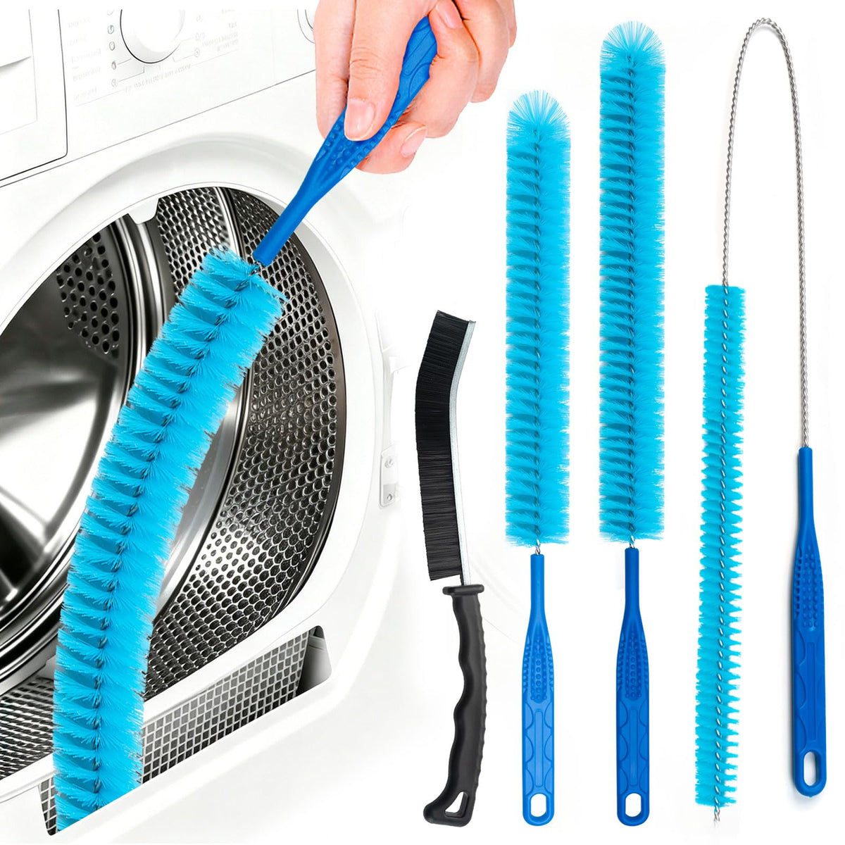 Drain Brush，Dryer Vent Cleaner Kit，Refrigerator Coil Cleaning Brush，Includes Dryer Vent Brush, lint Brush for Dryer, Drain Cleaning Brush, and Appliance Brush Set for All Your Home Cleaning Needs