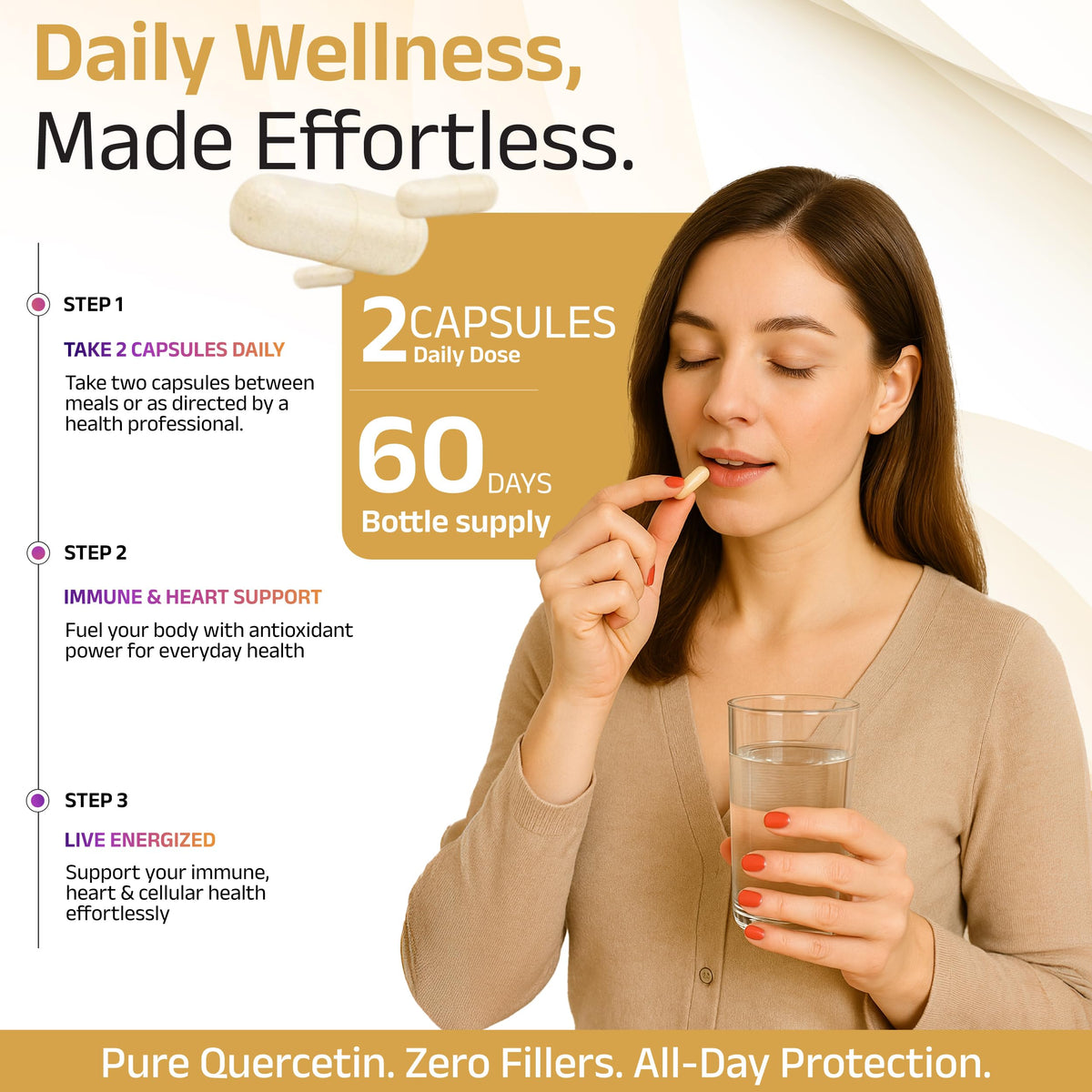 Pure Quercetin 500mg - Pure Quercetin Capsules for Immune Support & Cellular Protection – Gluten-Free, Non-GMO, 120 Capsules