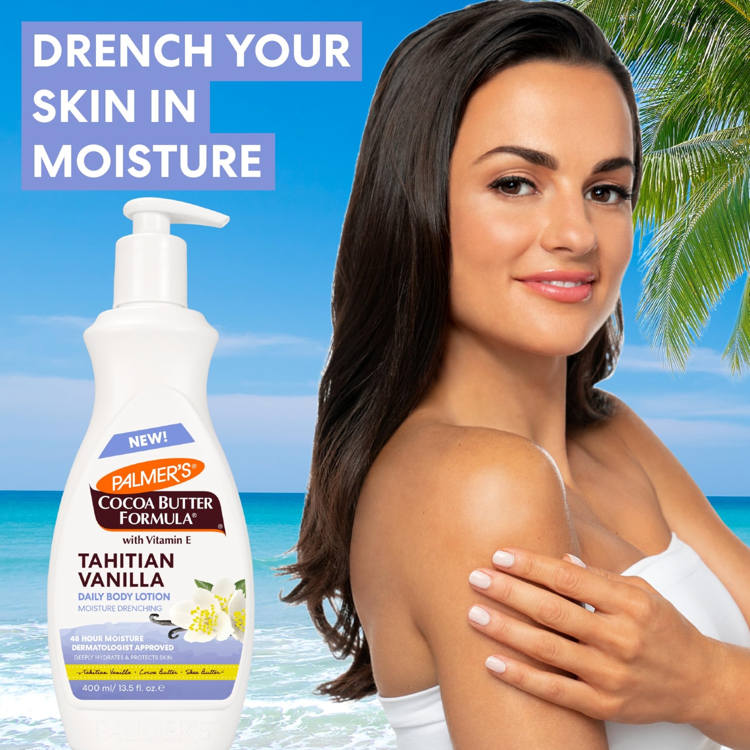 Palmer's Cocoa Butter Formula Tahitian Vanilla Body Lotion,13.5 Oz, Daily Moisturizing Lotion for Dry Skin with Shea Butter & Vitamin E, Hydrates & Protects, Provide 48-Hour Deep Moisture,(Pack of 2)