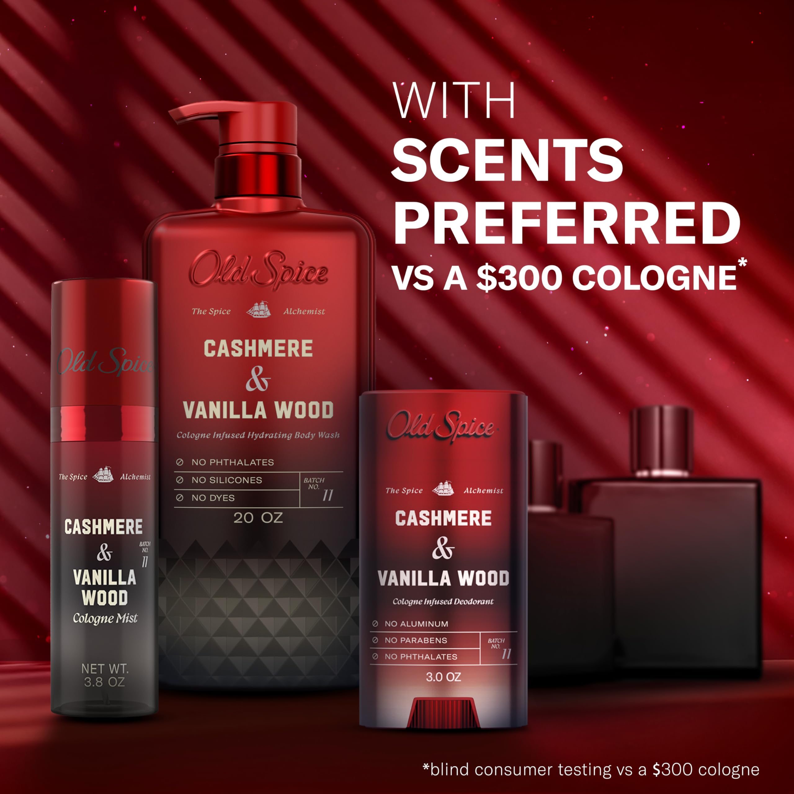 Old Spice Body Wash for Men, The Spice Alchemist Collection, 24/7 Cologne Infused Hydration, No Trade Off Formula, Free of Phthalates Silicones & Dyes, Cashmere + Vanilla Wood Scent, 20 oz