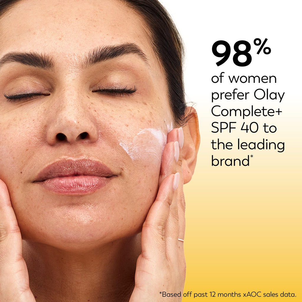 Olay Complete+ Face Moisturizer with Sunscreen SPF 40, For Sensitive Skin, Broad Spectrum Sun Protection, Fragrence-Free - No White Cast on All Tones, Nourishes Moisture Barrier - Ceramides, 6 Oz