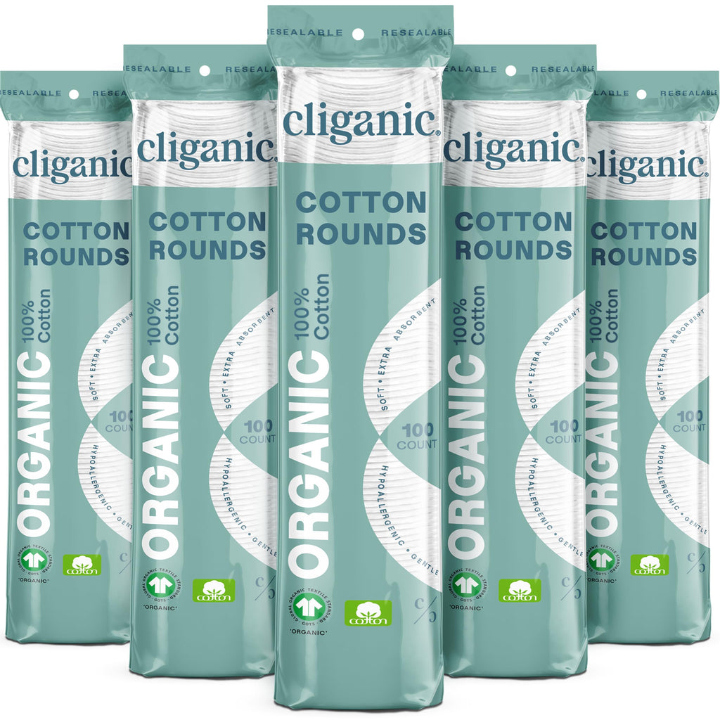 Cliganic Organic Cotton Rounds (300 Count) Makeup Remover Pads, Hypoallergenic, Lint-Free | 100% Pure Cotton