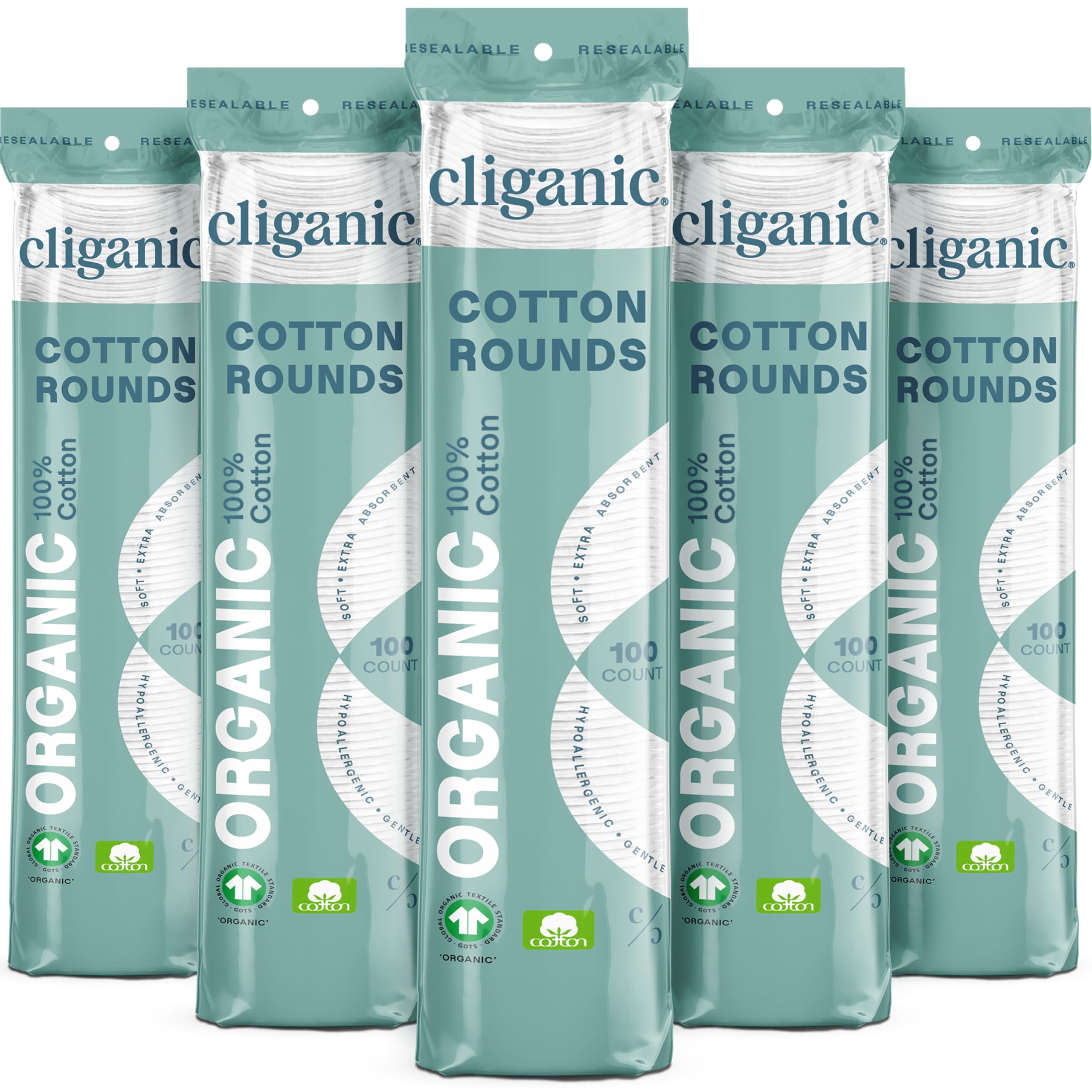 Cliganic Organic Cotton Rounds (300 Count) Makeup Remover Pads, Hypoallergenic, Lint-Free | 100% Pure Cotton