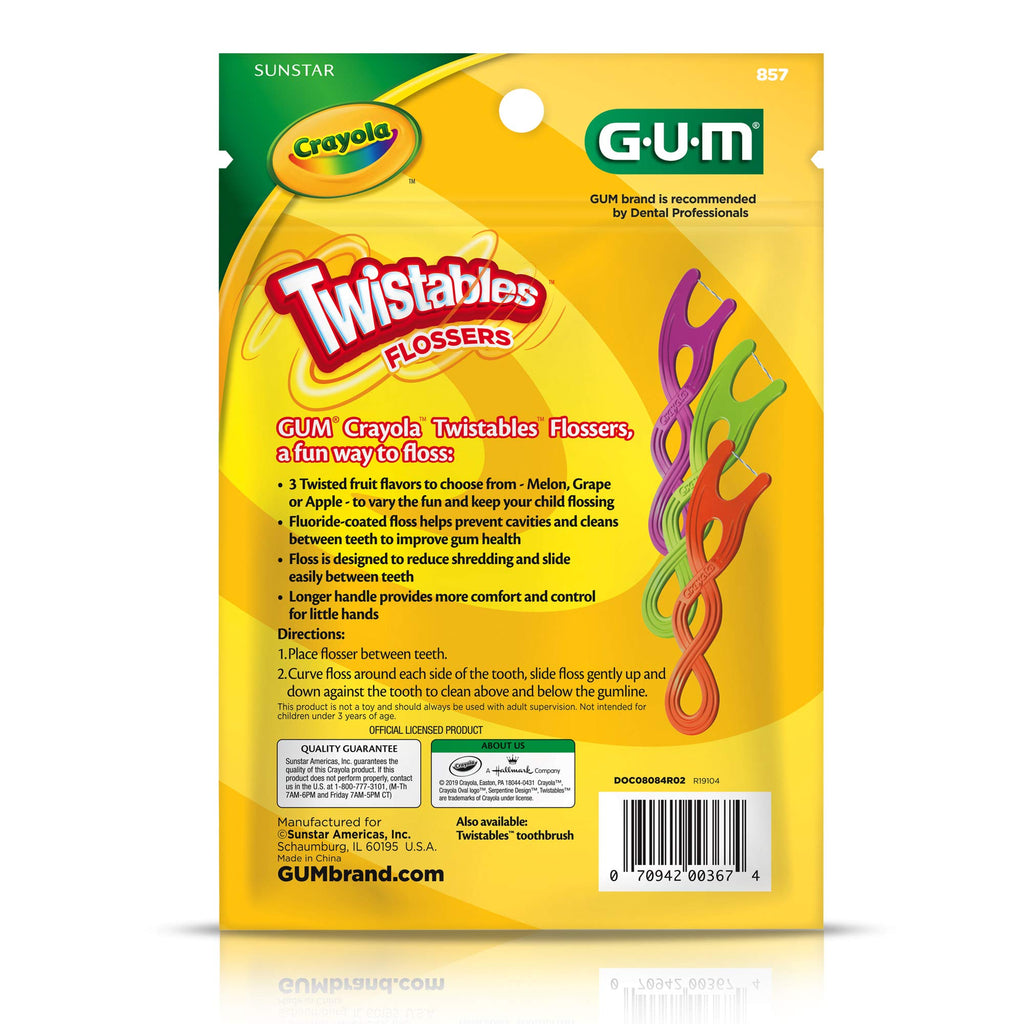 GUM Crayola Twistables Kids Floss Pick with Fluoride, 75 Count