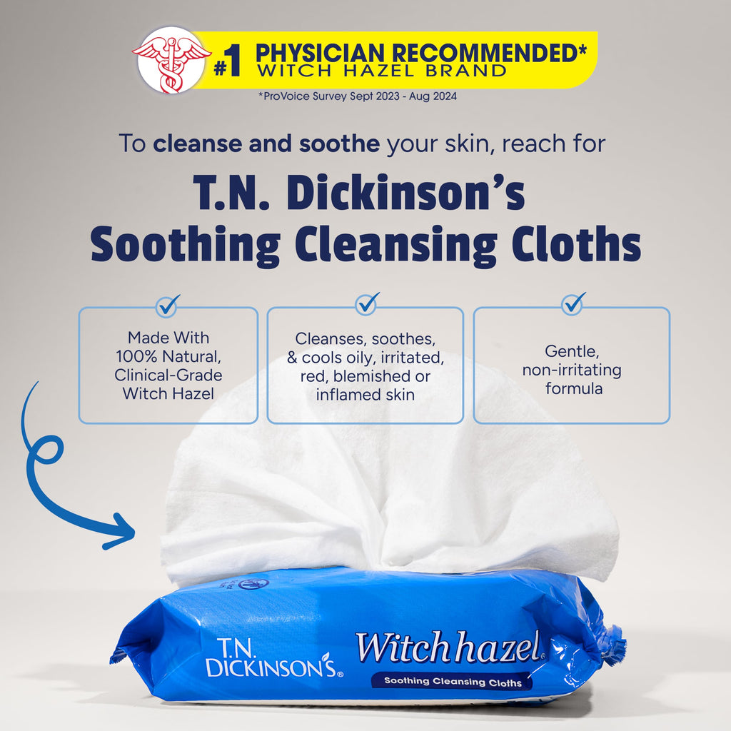 Buy now T.N. Dickinson's Witch Hazel Soothing Cleansing Cloths | Removes Dirt, Oil, Impurities | For Oily, Irritated, Red, Damaged, Blemished, Sensitive Skin | 25 Total Wipes at indiglob india