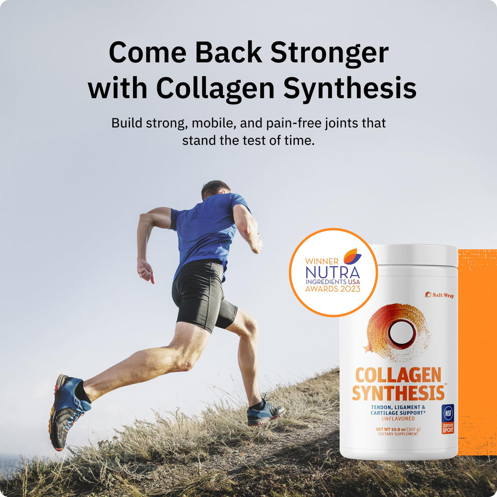 SaltWrap Collagen Synthesis Peptides for Joints, Tendon & Ligament Recovery | Cartilage repair collagen powder supplement. Features patented Tendoforte and Fortigel. Unflavored, NSF Certified bone health