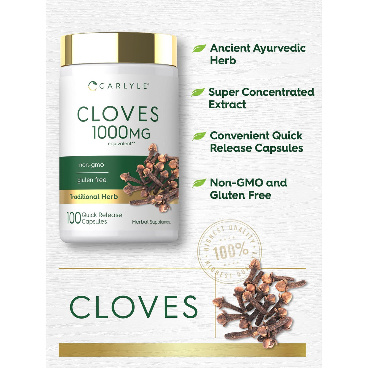 Carlyle Cloves Supplement | 100 Capsules | Herbal Extract