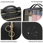 Buy now OCHEAL Makeup Bag, Double Layer Cosmetic Bag, Large Capacity New Look Clear Cosmetic Case for Women Travel Beauty Essentials, Multiple Compartments Makeup Case Organizer Zipper Pouch -Black at indiglob india