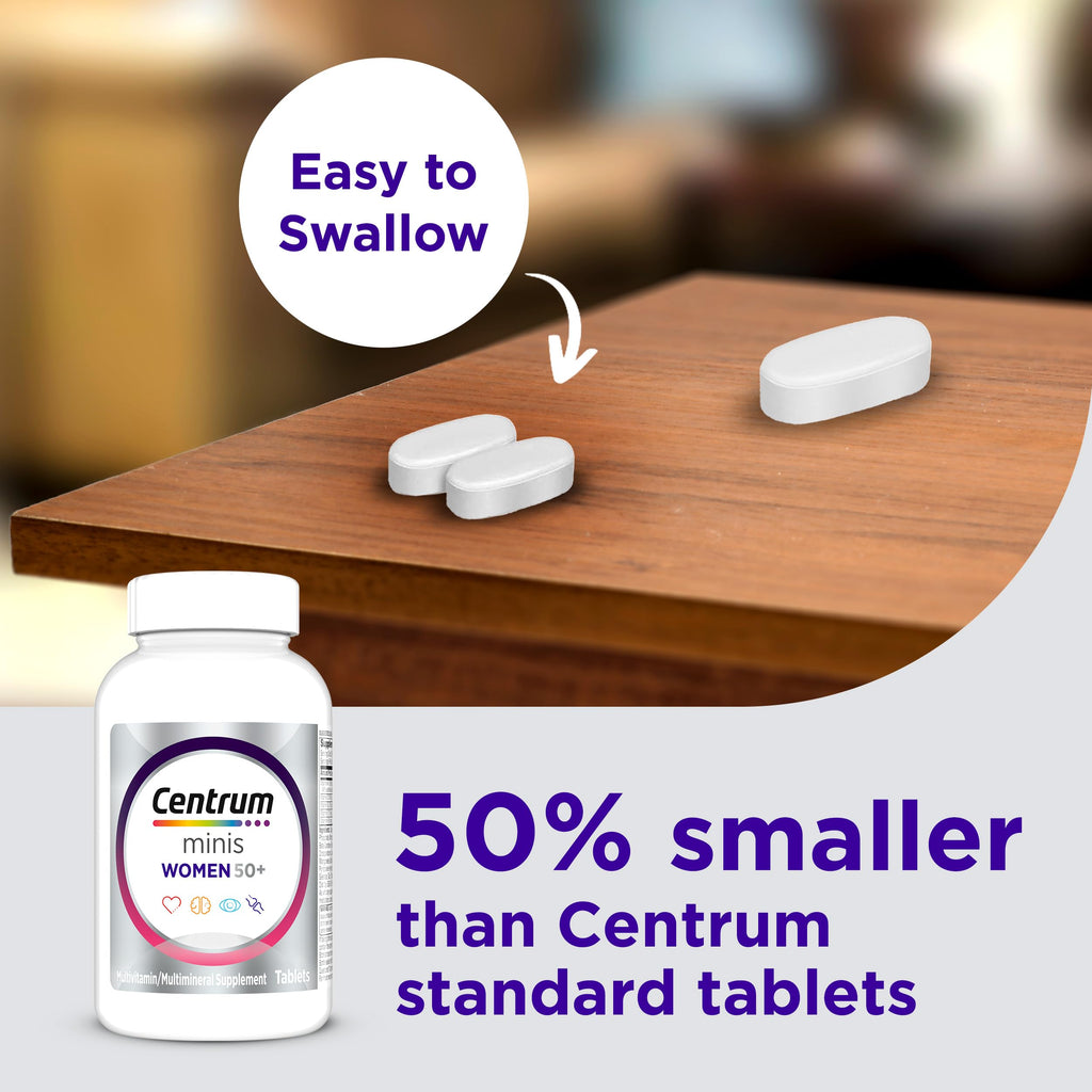 Centrum Minis Silver Women's Multivitamin, Women 50 and Over, 280 Tablets | Contains Vitamin D3, B Vitamins, Calcium, and Antioxidants, Non-GMO Ingredients, Supports Memory and Cognition, GLP-1 Support
