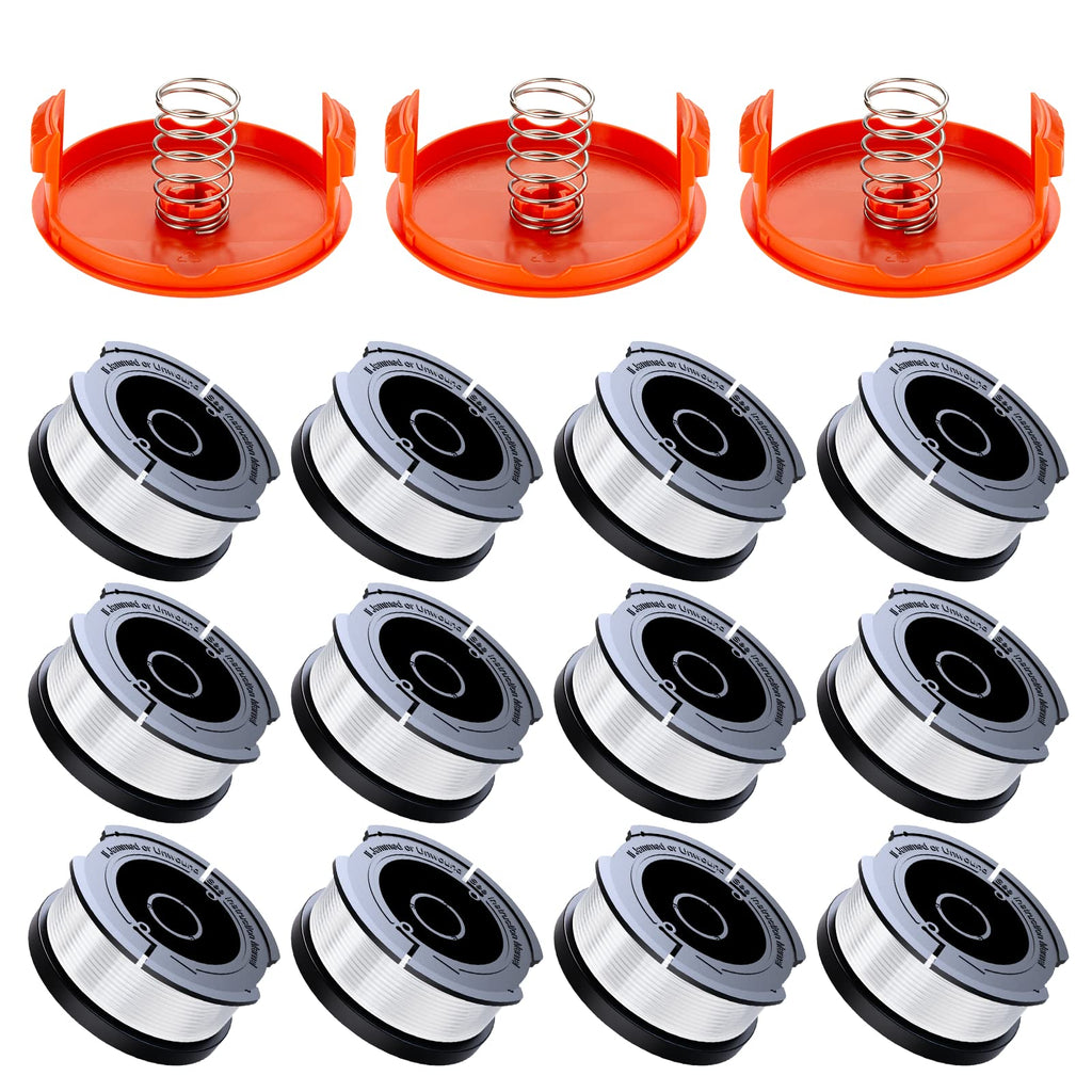 Weed Eater String Compatible with Black+Decker, AF-100 0.065" Weed Wacker String Refill 360ft Automatic Feed String Trimmer Replacement Line Spool for Black&Decker (12Spools + 3Caps+3Springs)