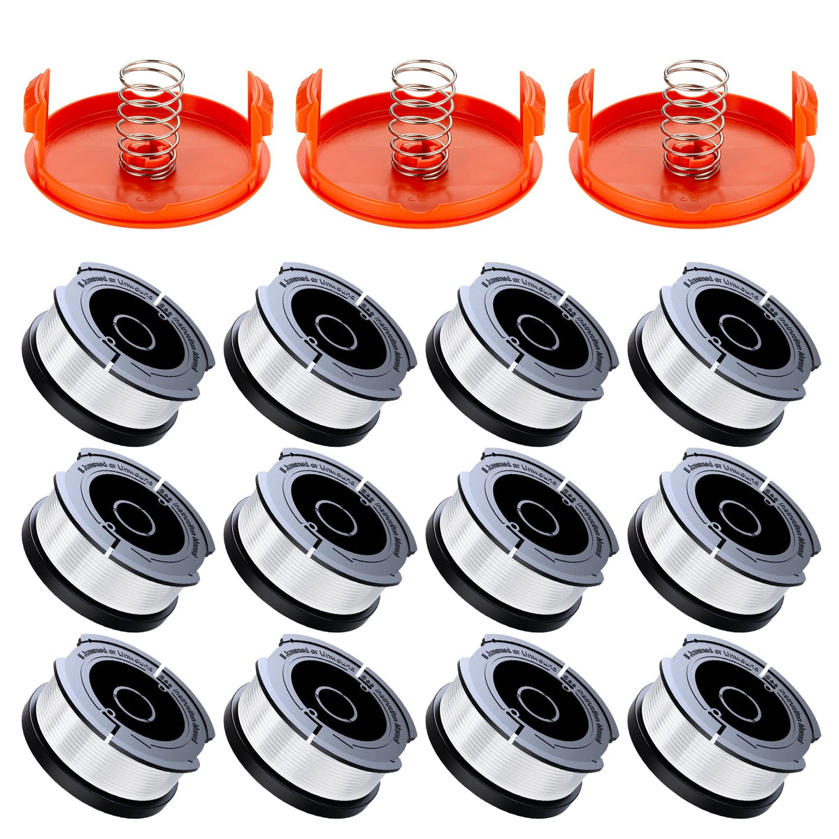 Weed Eater String Compatible with Black+Decker, AF-100 0.065" Weed Wacker String Refill 360ft Automatic Feed String Trimmer Replacement Line Spool for Black&Decker (12Spools + 3Caps+3Springs)