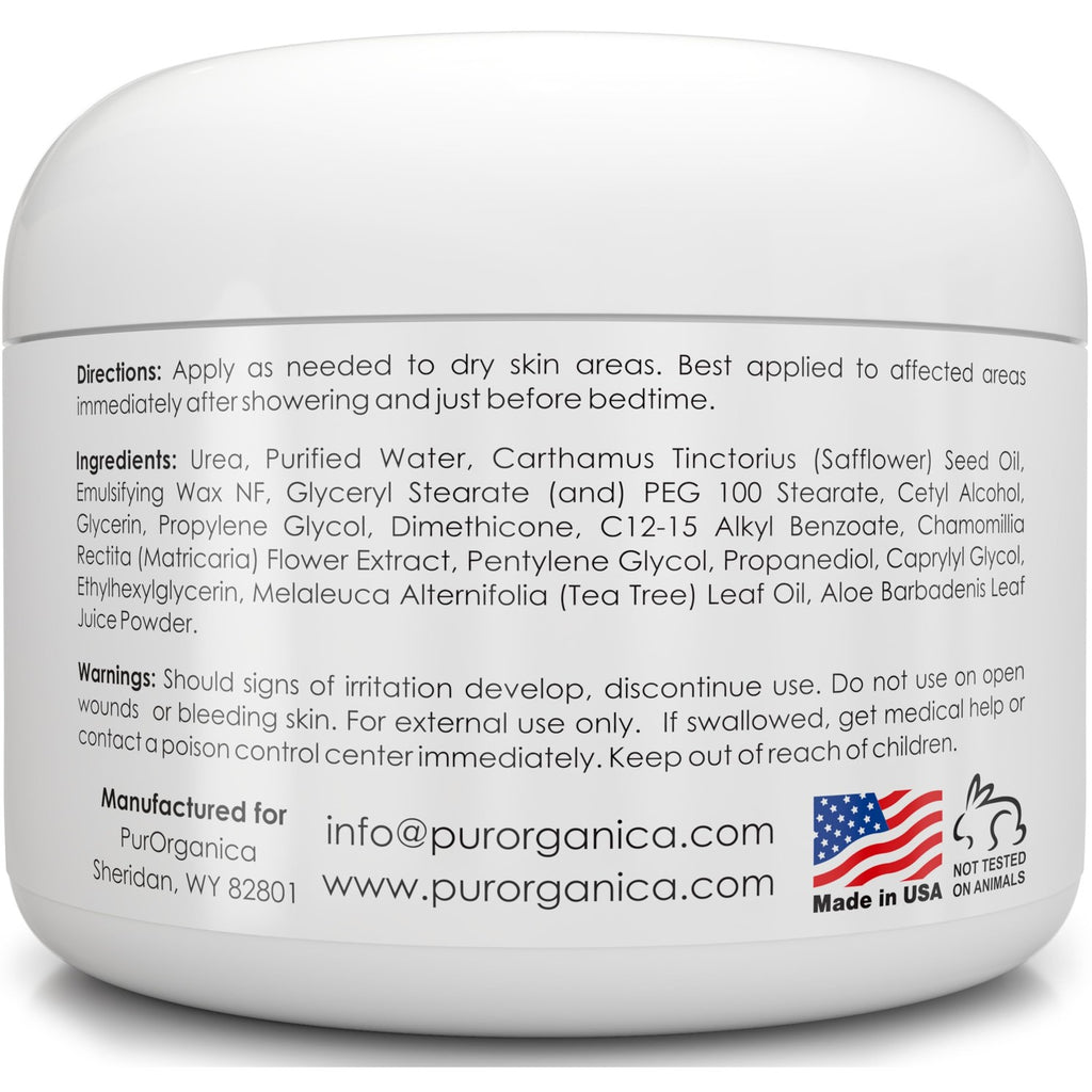 PurOrganica Urea 40% Foot Cream - Made in USA - Corn, Callus and Dead Skin Remover - Moisturizer & Rehydrater - For Thick, Cracked, Rough, Dead & Dry Skin - For Feet, Elbows and Hands - Pack of 2