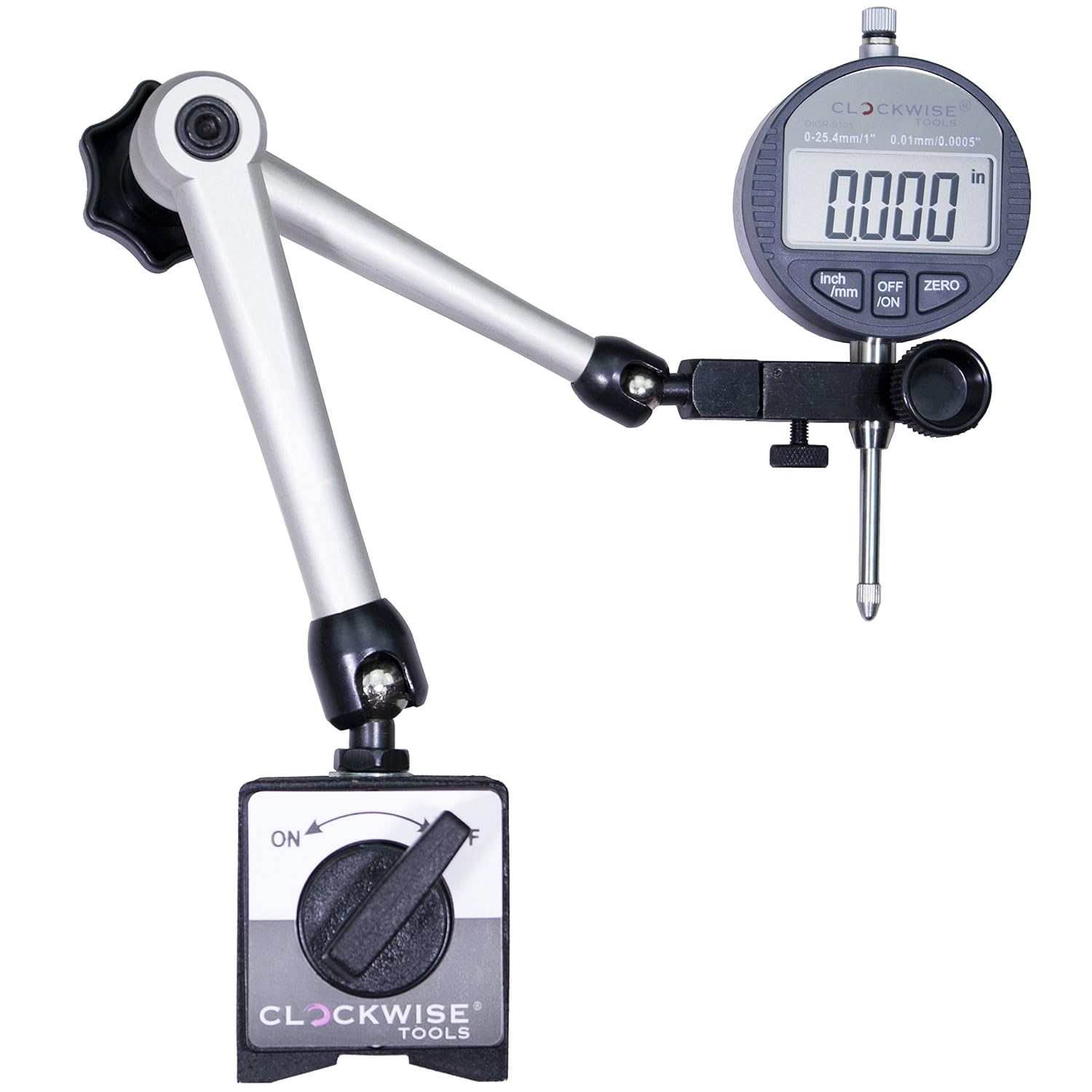 Buy now Clockwise Tools Digital Indicator with Magnetic Base Holder Stand, DIBR-0105 0-1 Inch/25.4mm, Inch/Metric Conversion, Auto Off DIGR0105; 0-1" 25.4mm with Magnetic Base at indiglob india