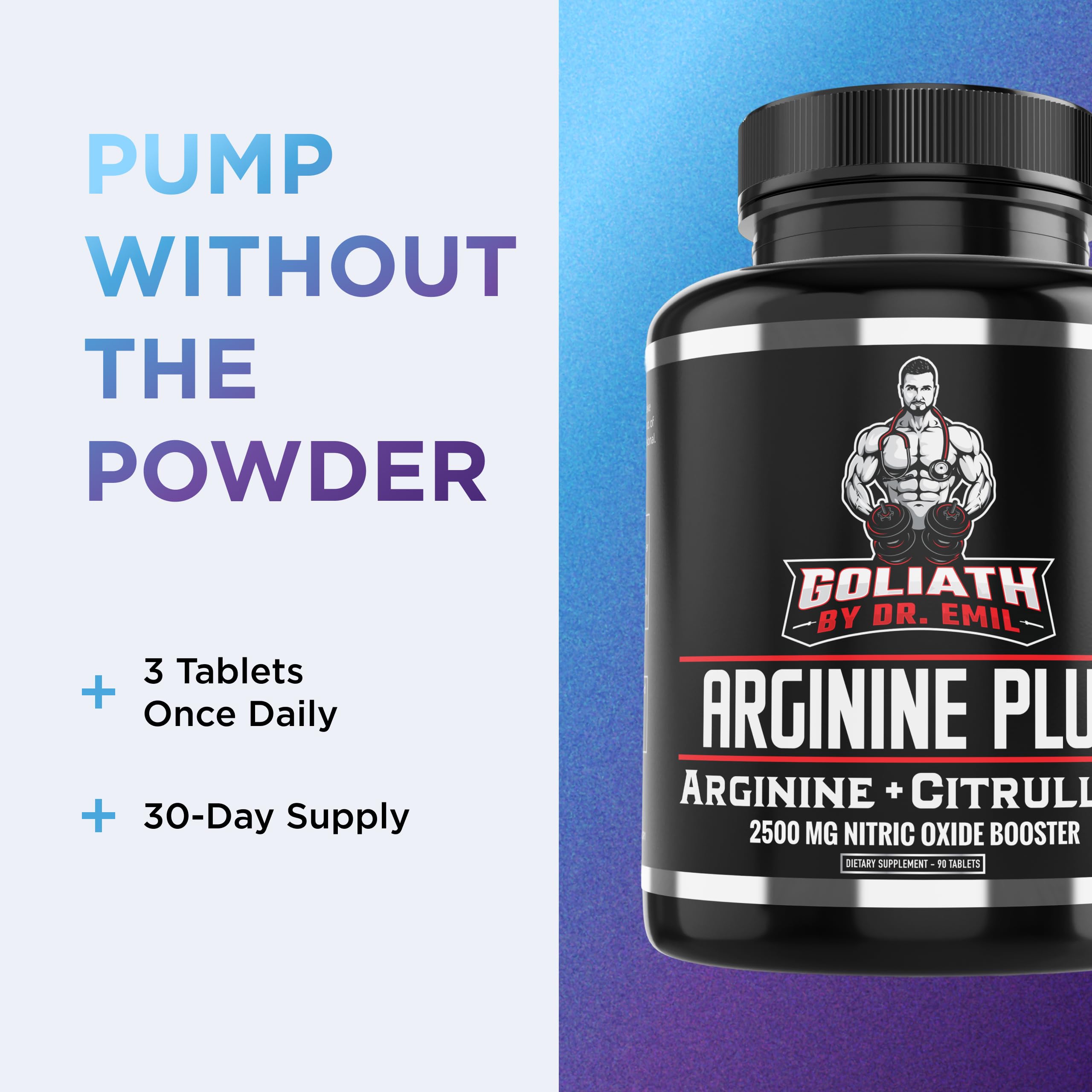 Dr. Emil's L-Arginine & L-Citrulline Malate, Nitric Oxide Boost, 90 Tablets | High-Dose Formula to Support Healthy Blood Flow, Circulation, Endurance, and Intense Workout Pump Support, L Citruline Malate