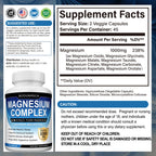 Magnesium Complex 1000mg, 8-in-1 Magnesium Supplement Capsules with Glycinate, Citrate, Malate & Taurate, Supports Muscle, Bone, Energy & Daily Wellness, for Women & Men, 180 Capsules