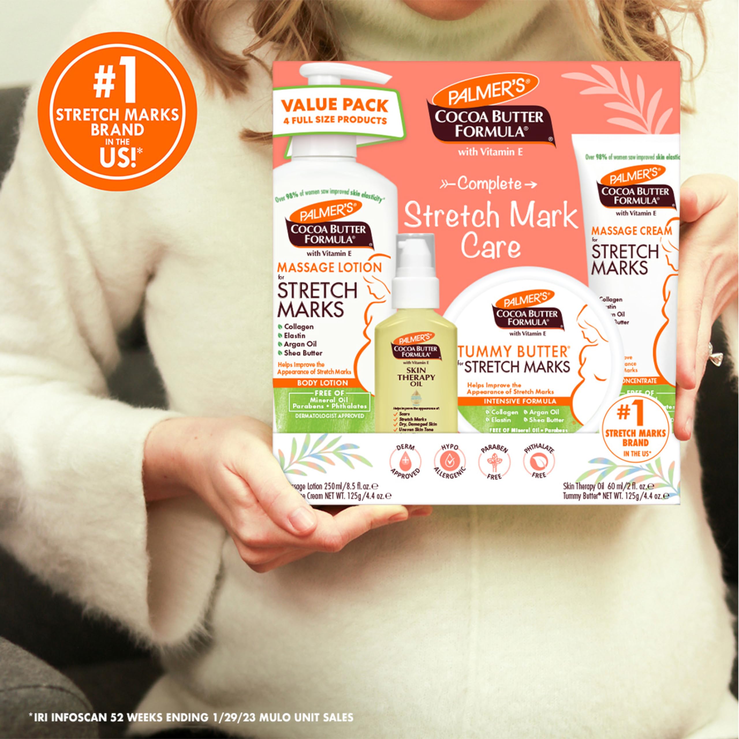 Palmer's Pregnancy Essentials Skin Care Kit, Cocoa Butter Formula (4 Piece) | Includes Massage Lotion, Massage Cream, Tummy Butter and Skin Therapy Oil for Stretch Marks, the ideal gift for mom to be