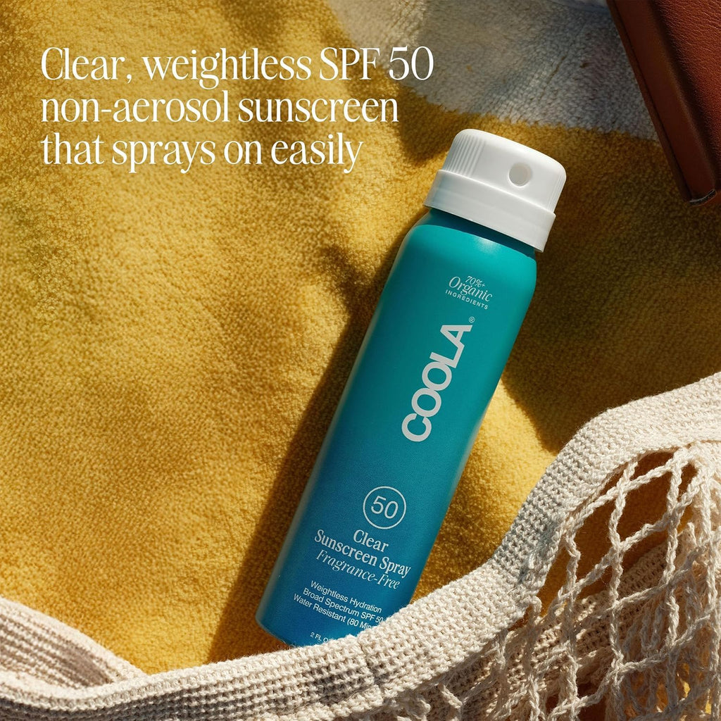 COOLA Organic Sunscreen SPF 50 Sunblock Spray, Dermatologist Tested Skin Care for Daily Protection, Vegan and Gluten Free, Fragrance Free