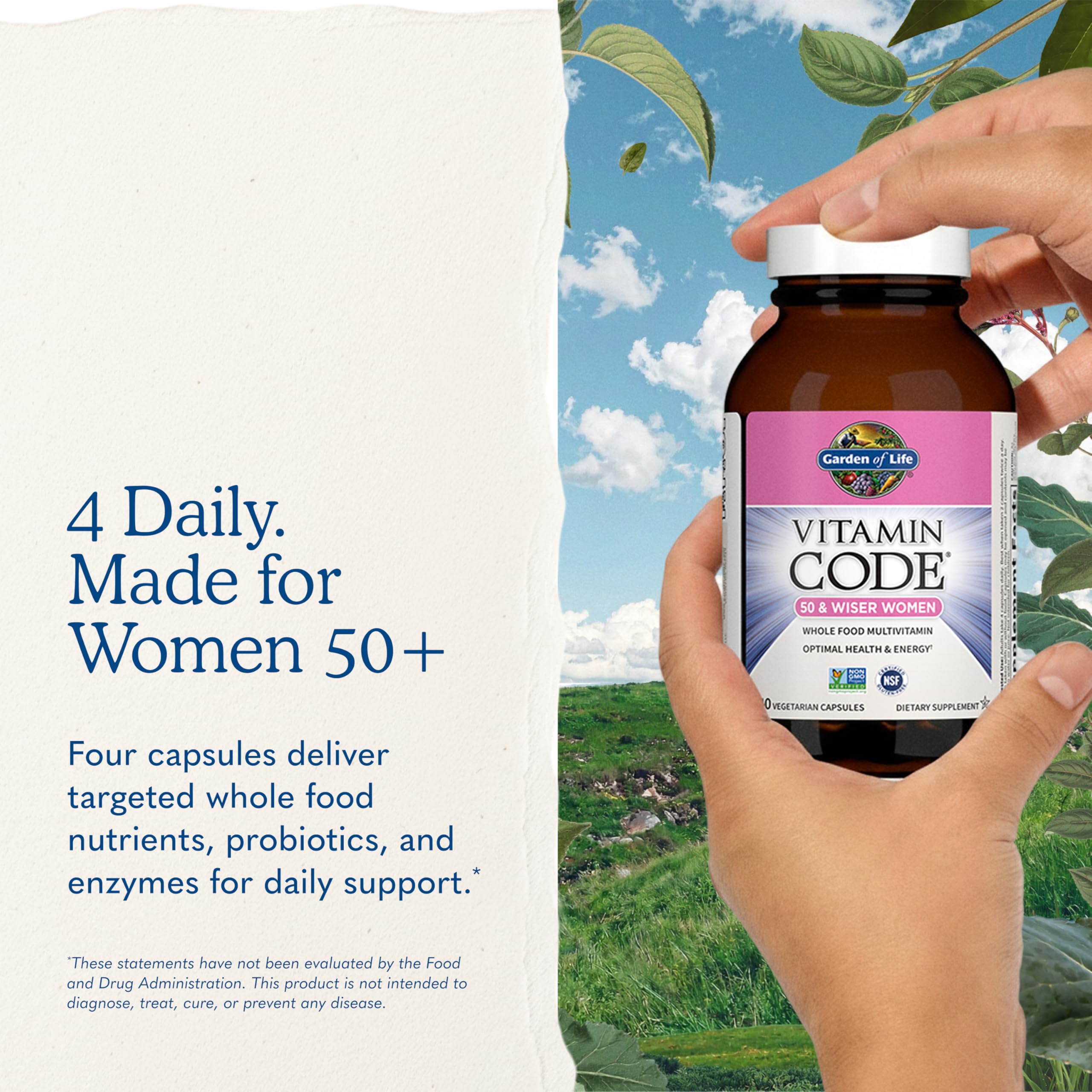 Garden of Life Vitamin Code Multivitamin for Women 50 & Over, 240 Capsules, Vitamins for Women 50 Plus with B Vitamins, Vitamins A, C, D3, E & K, CoQ10, Probiotics & Enzymes